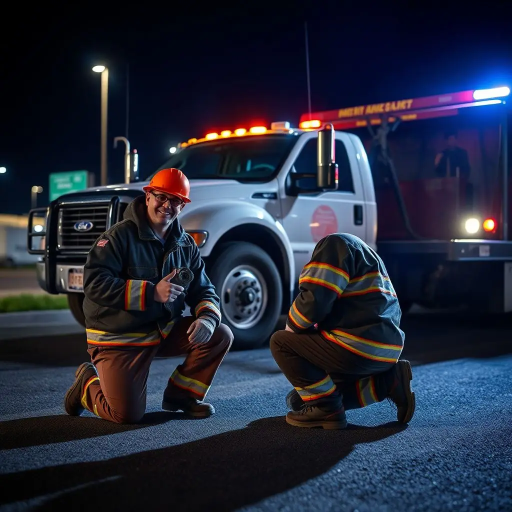 A Kammer's Towing operator safely preparing a vehicle for transport on a flatbed truck in Oregon, OH.