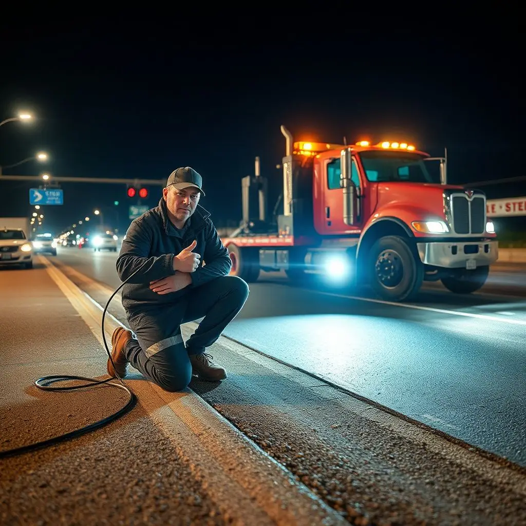 A professional flatbed tow truck operator preparing to load a vehicle safely in a residential neighborhood in Perrysburg.